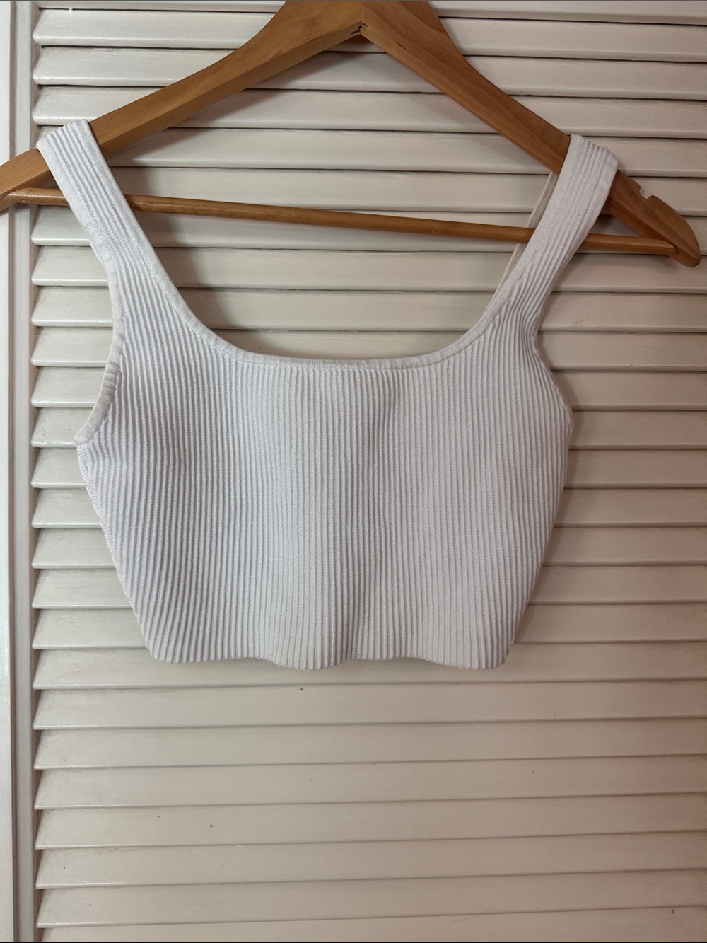 Babaton White Ribbed Square-Neck Crop Top